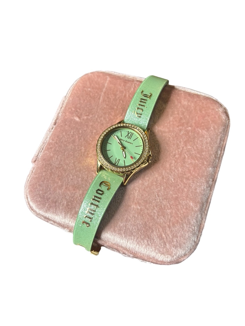 Juicy Couture Black Label JC-1068 Mint Green Crystal Bezel Watch + Travel Case